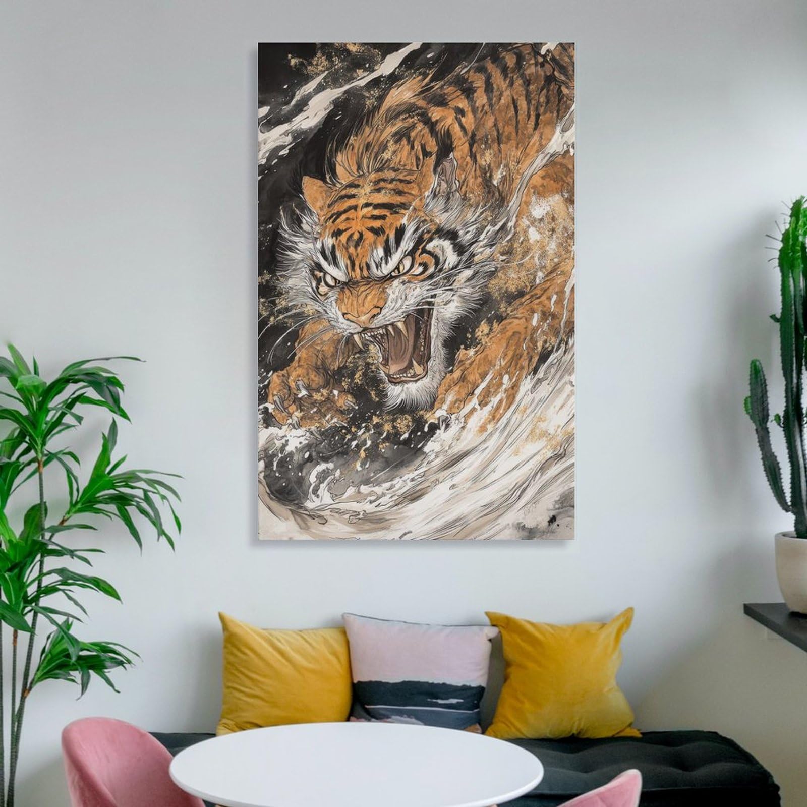 Amazon.co.jp: トラ タイガー 虎 迫力 金 縁起物 福 幸 風水 虎 絵画